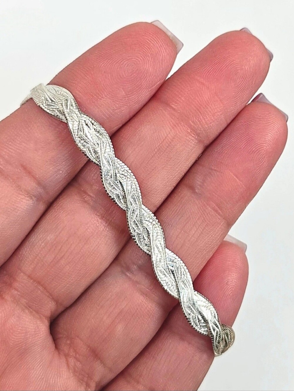 925 Mexican Sterling Silver Braided Flat Chain Bracelet 19cm/6.5mm